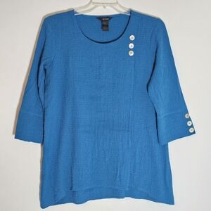 Ali Miles Pullover Top Womens Large Textured 3/4 Sleeve Button Detail Lagenlook